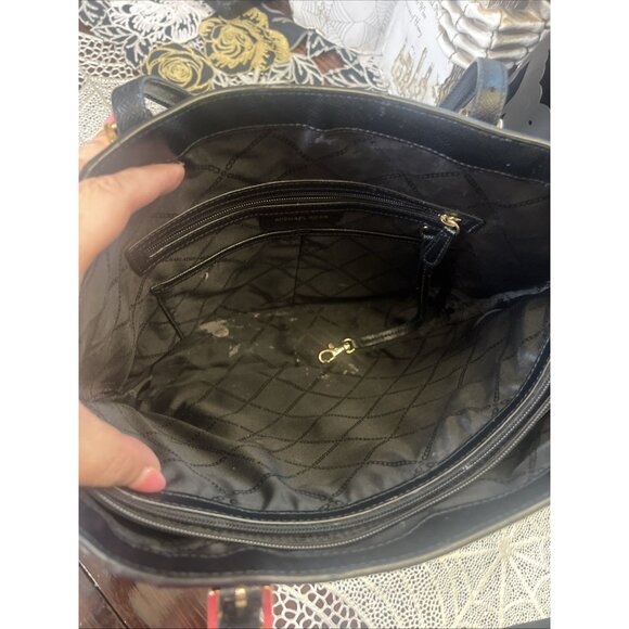 Michael Kors Leather Suede Black Jet Set Travel Tote Handbag Classic Purse - Picture 13 of 16